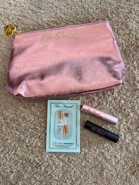 Too Faced Metallic Pink Cosmetic Pouch with Mascara Set